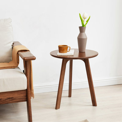 Table d'appoint ronde en chêne massif 100 % naturel, petite table d'appoint minimaliste, idéale pour le salon, la chambre et le balcon, montage facile