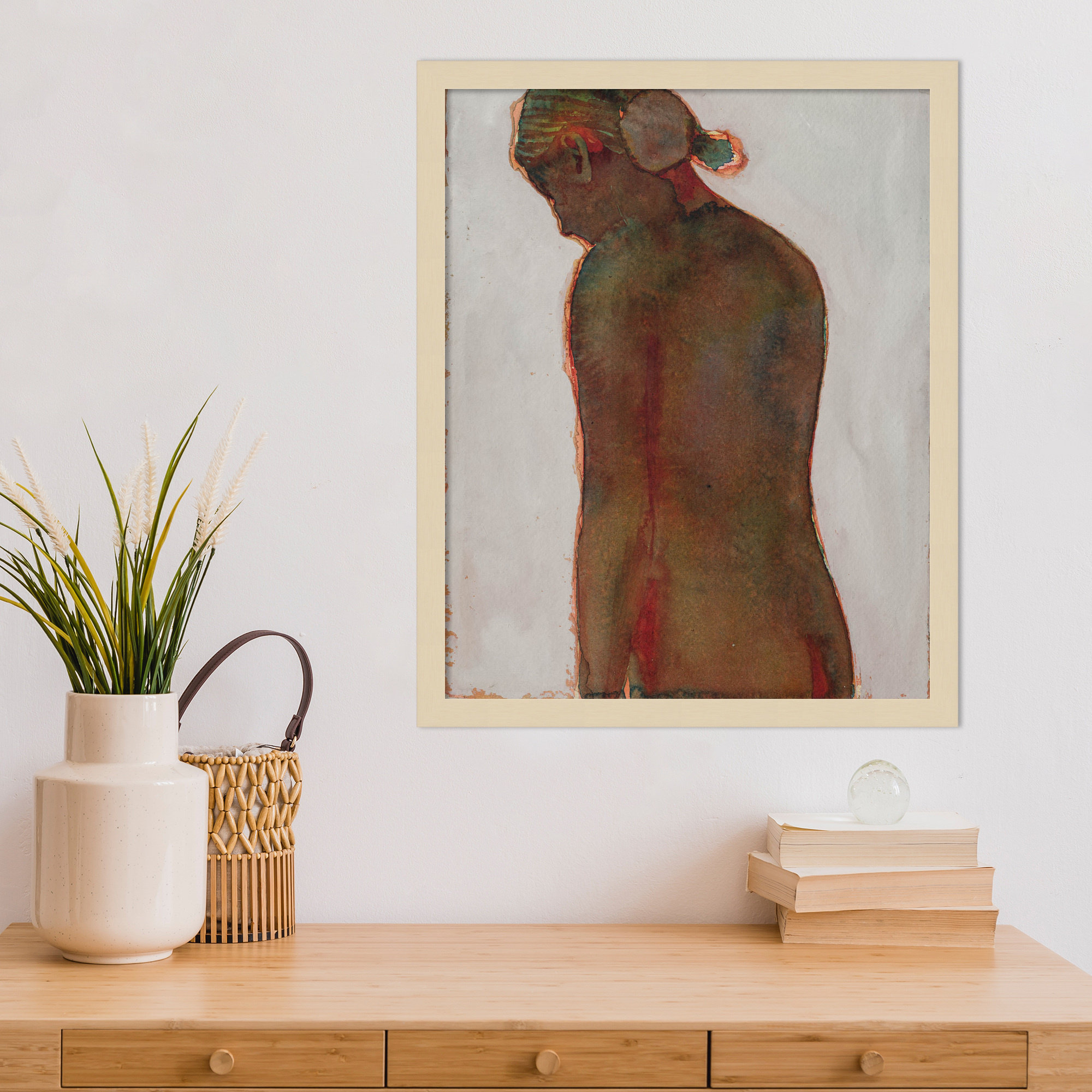 Figure by Dean Graham, 21" H x 17" W, Brown Framed