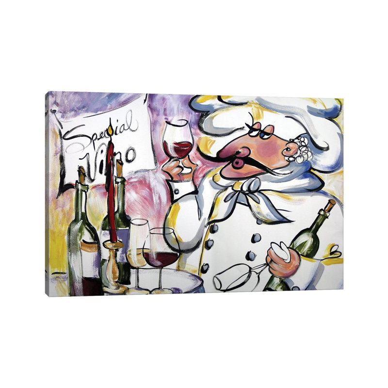 «Wine Chef» par Malenda Trick - peinture sur toile tendue, H 8 po x l 12 po x P 0,75 po