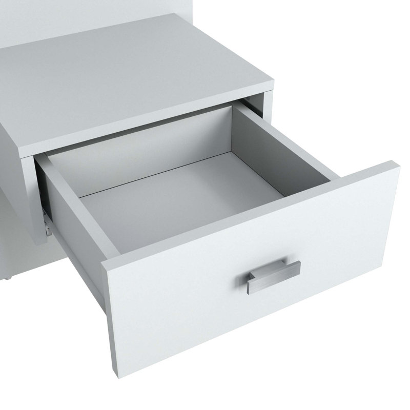 Collection Zen - Lit plateforme avec tête de lit et tables de chevet (2) - Assemblage facile, aucun sommier requis, Blanc