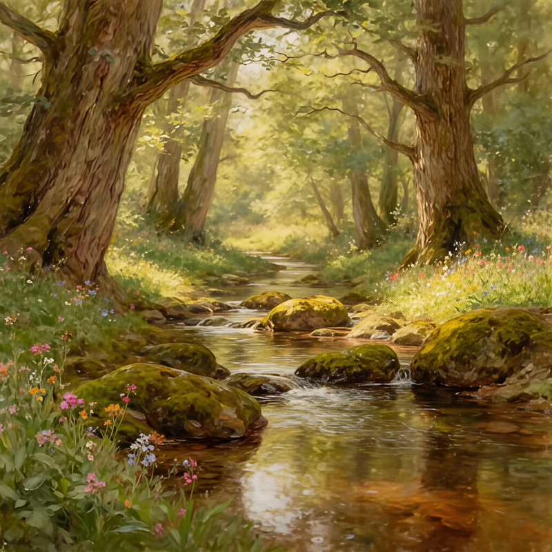 «Forest Stream», art mural sur toile tendue, l 40 po x H 40 po x P 1,5 po