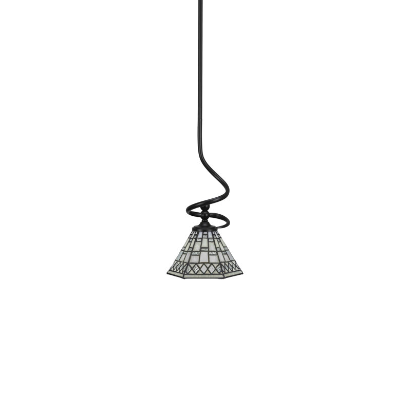 Blossom-Rae Stem Hung Mini Pendant Shown In Matte Black Finish With 7" Pewter Art Glass