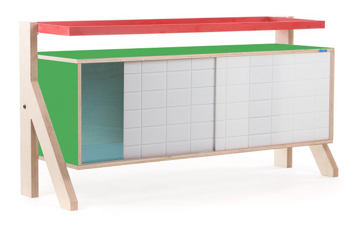 Leanne 3 Door Sideboard, Palm Leaf Green and Blue/Red