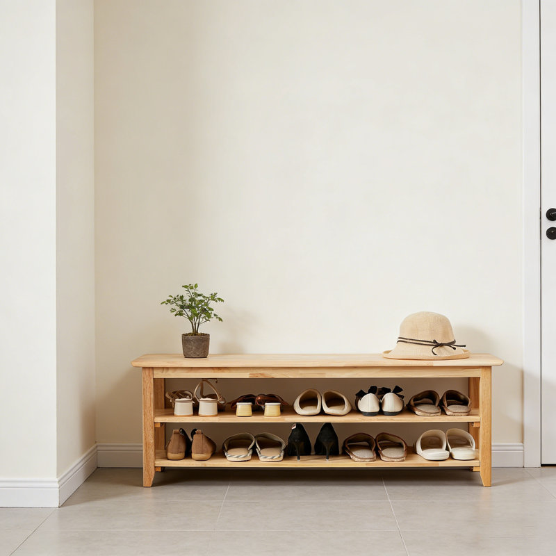 Range-chaussures en bois - Banc d'entrée en bois massif rustique, 16.5" H x 39.4" W x 11.8" D