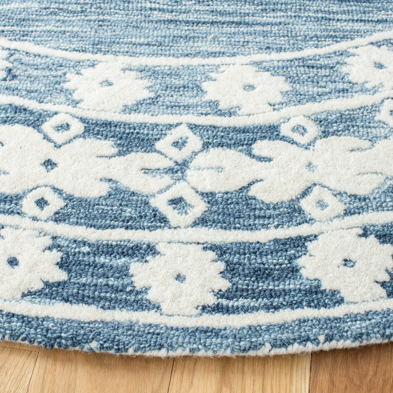 Hand Tufted Wool/Cotton Southwestern Rug in Ivory/Navy, Round 7'