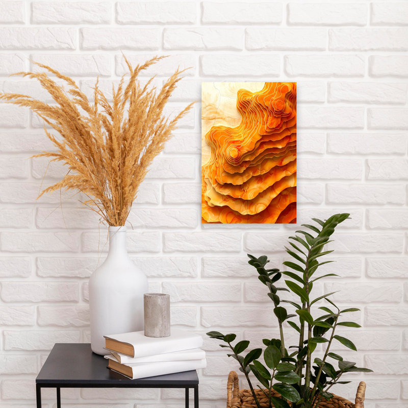Flowing Orange Contours Abstract Modern Organic Landscape Nature Wall Art, 18" H x 12" W