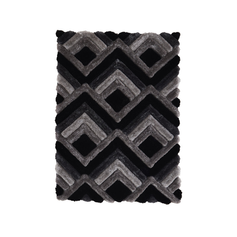 Tapis noir / gris à motif abstrait Eulamae, Rectangle 5 pi x 7 pi