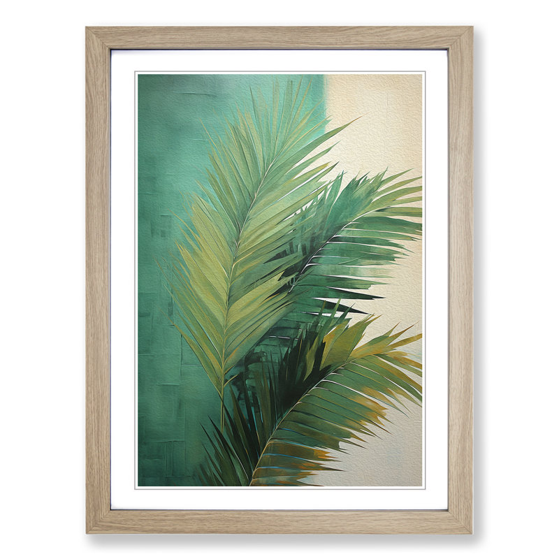 Palm Leaf Gestural - Single Picture Frame Print on Wood, Oak Framed, 46cm H x 34cm W x 2" D
