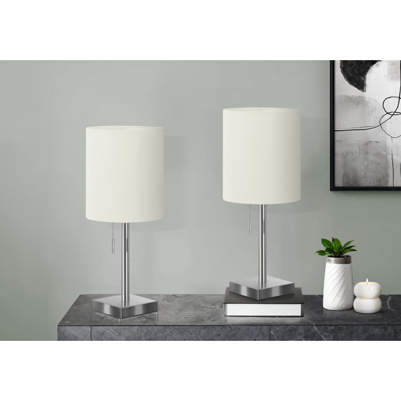 Lighting, Set Of 2, 17"h, Table Lamp, Usb Port Included, Nickel Metal, Ivory / Cream Shade, Contemporary, Silver, Ivory
