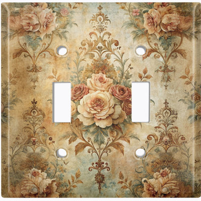 Metal Light Switch Plate Cover; US Standard Size - Damask Floral Bouquet
