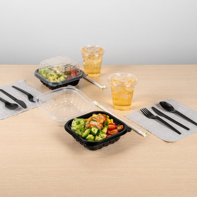 Restaurantware-Thermo Tek 16 Ounce Clamshell Containers, 100 Disposable Take Out Boxes - Ventilated Lids, Microwavable, Black Plastic Meal Prep Containers, For Pastas, Salads, Or Sandwiches