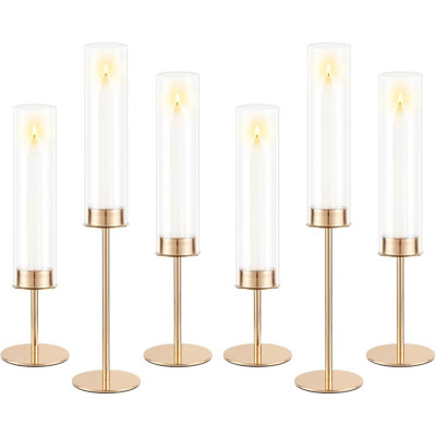 Candle Holders Set Of 6 For Glass Taper Candle Holders,Hurricane Candlestick Holder For Home Decor, Wedding, Dinning, Party Decorative, Anniversary