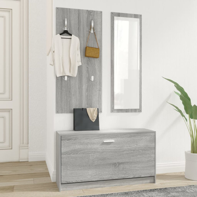 Hall Tree 203.2cm Wide with Shoe Storage, Light Grey