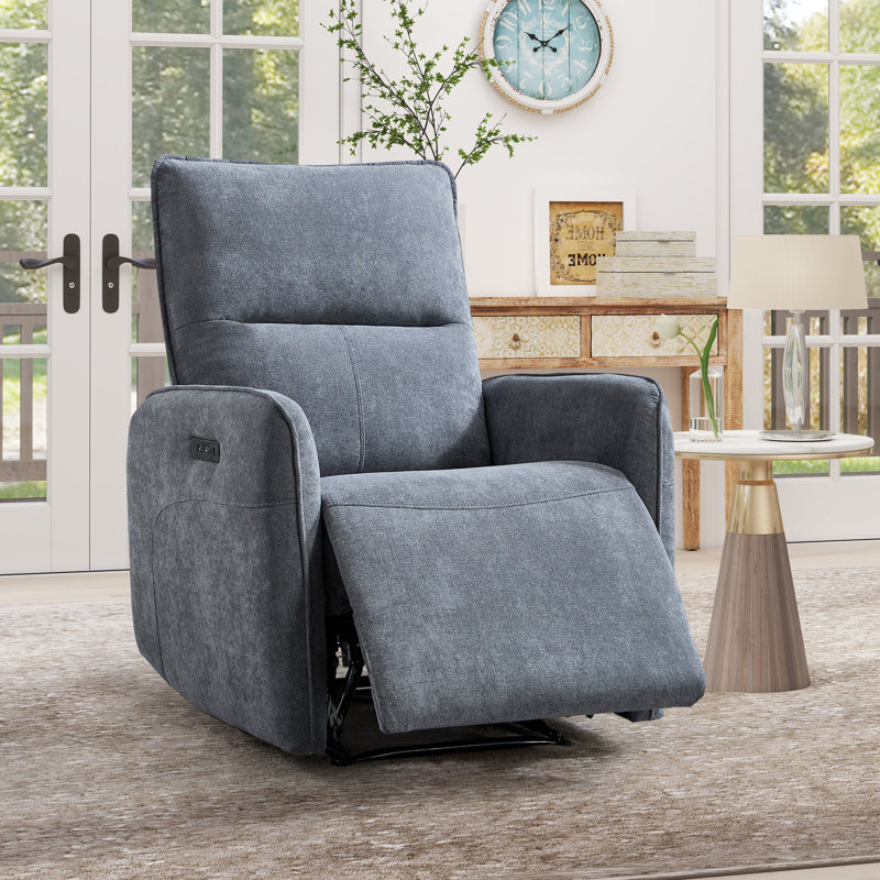 Bonin 29.5" W Upholstered Power Recliner with Dual USB Ports, Gray