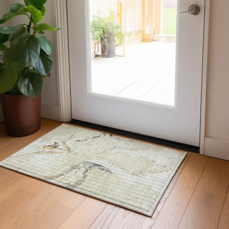 Machine Washable Indoor/Outdoor Chayden ACN1005 Ivory Rug, Rectangle 1'8" x 2'6"
