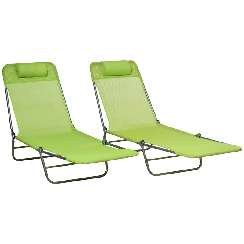 Outsunny 2 Piece Folding Chaise Lounge Chairs, Green