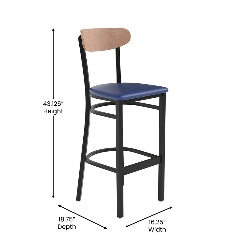 Tabouret de bar en métal Everlena, Bouleau naturel, Bleu