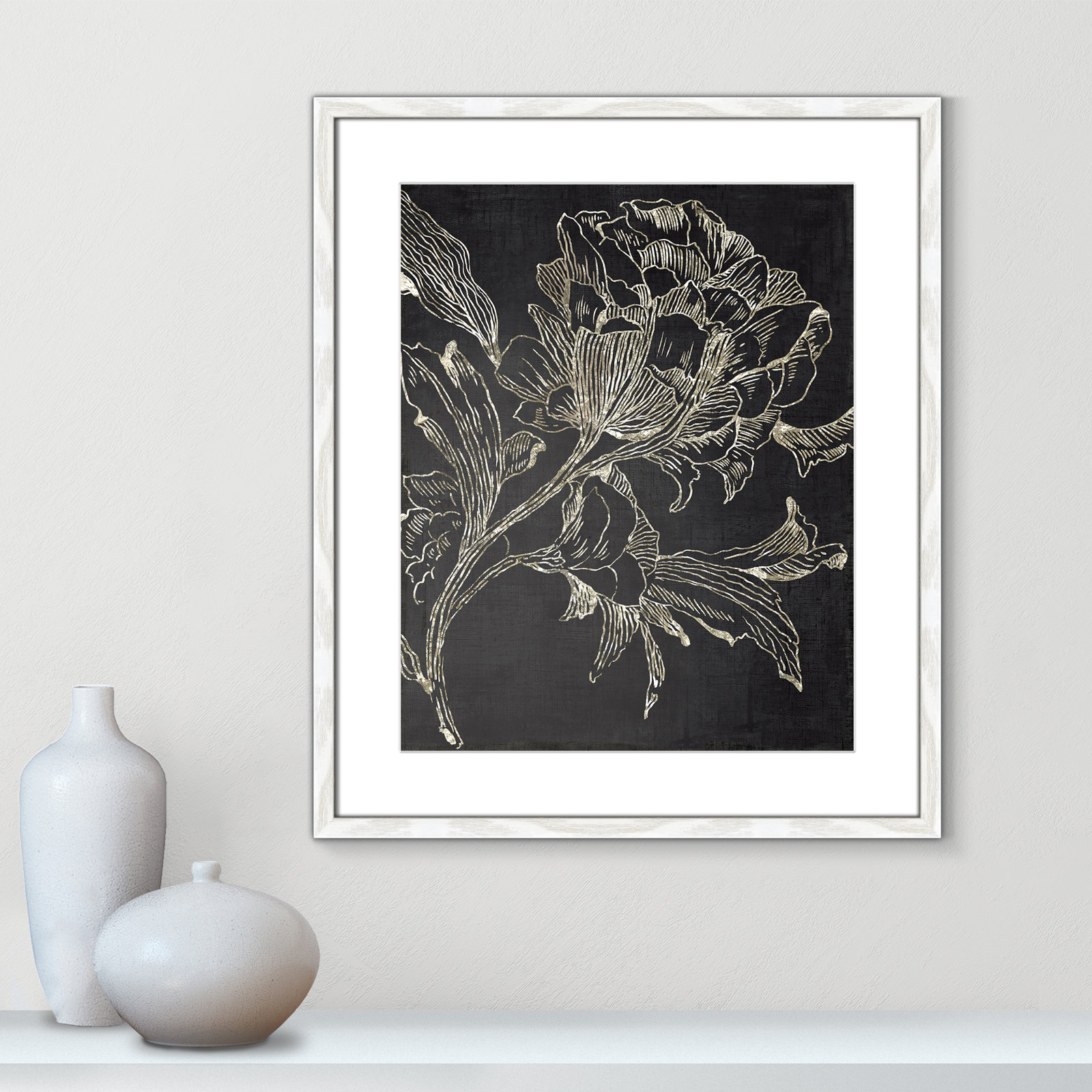 Golden Flower Folklore I by Asia Jensen - Picture Frame Graphic Art Print, White Framed, 25.5" H x 21.5" W