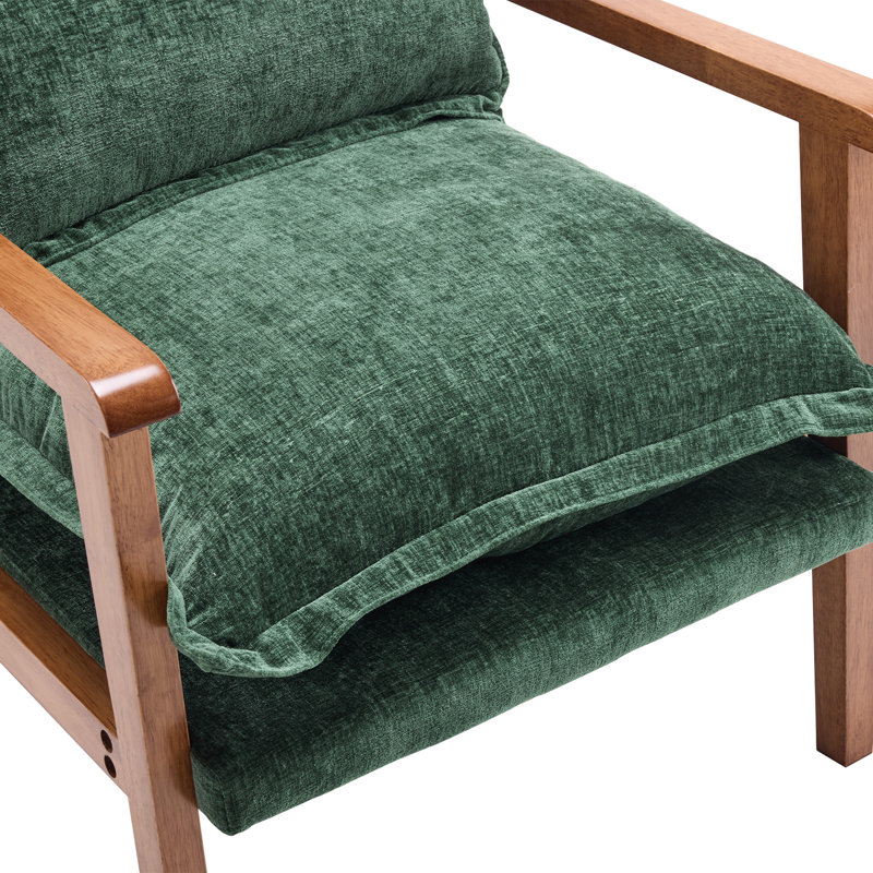 Chenille Accent Chair Armchair With Pillow, Walnut, Green