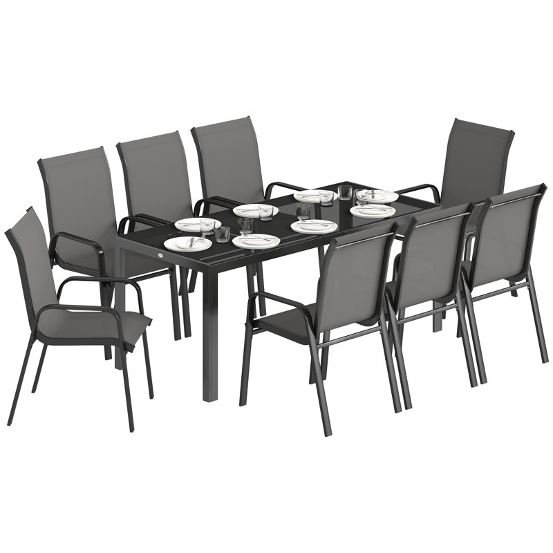 8 - Person Patio Dining Set with Rectangular Table, Grey