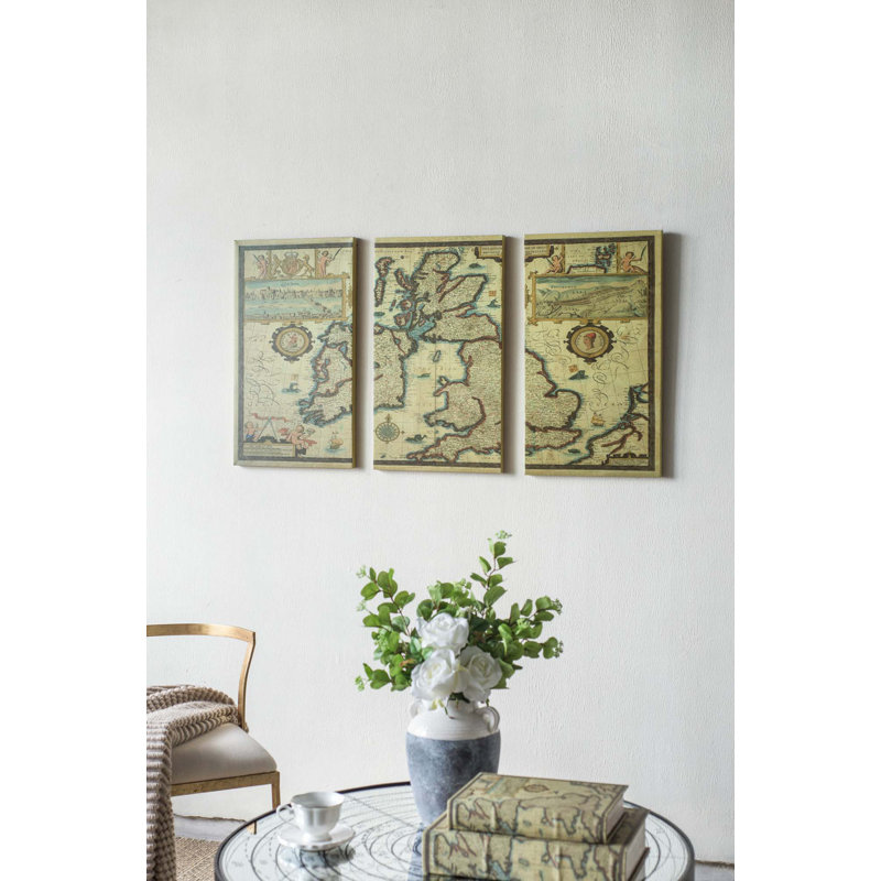 S/3 Rectangular Canvas Map Wall Art