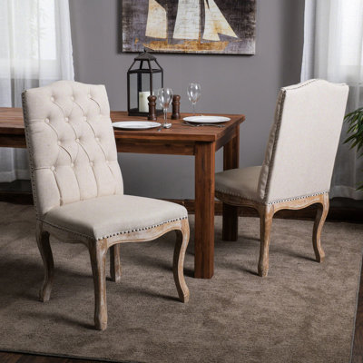 Chaise de salle à manger de 2 personnes - tissu beige, capitonnage à point de diamant, chaises élégantes beige, bois