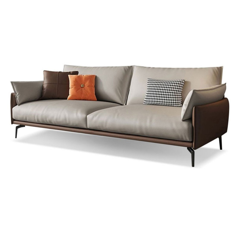 Causeuse coussin en cuir véritable kaki café, 33,07 po H x 81,89 po L x 35,04 po D, Kaki