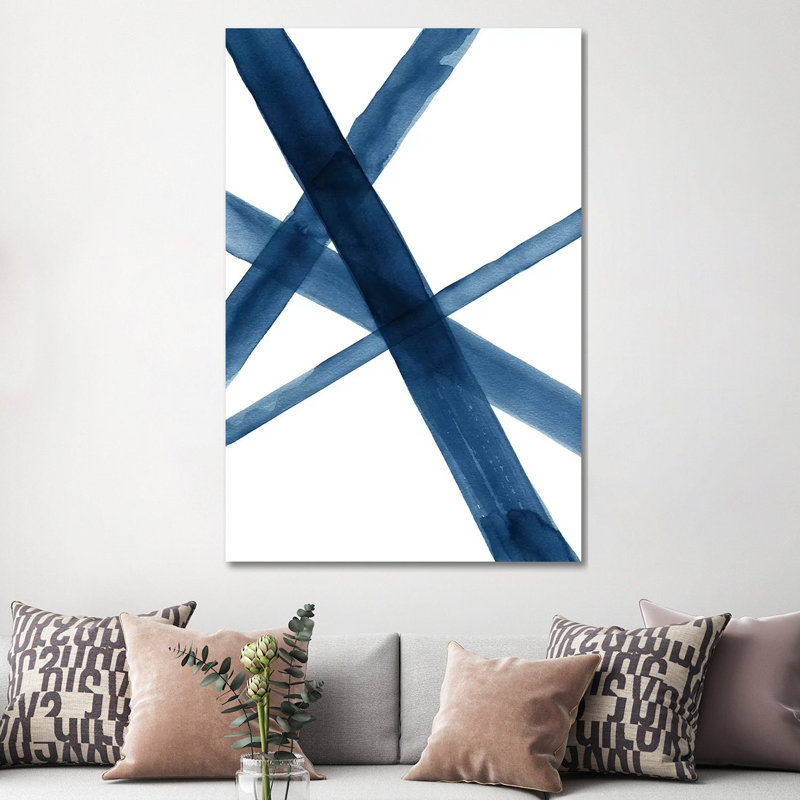 «Watercolor Lines I Blue» par Nouveau Prints - peinture sur toile tendue, H 60 po x l 40po x P 1,5 po