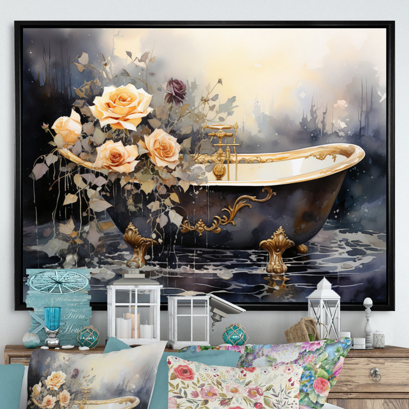 Baignoire Dameisha en or VI, H 16 po x l 32 po, Cadre flottant noir