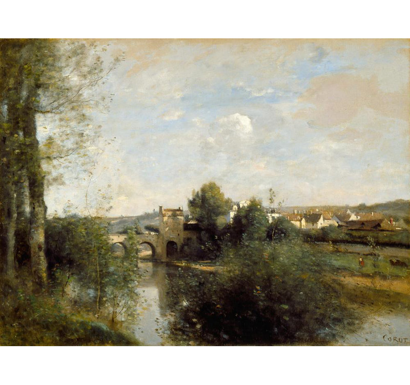"La seine et le vieux pont à Limay" par Jean-Baptiste-Camille Corot - Toile tendue avec châssis, H 18 po x l 14 po