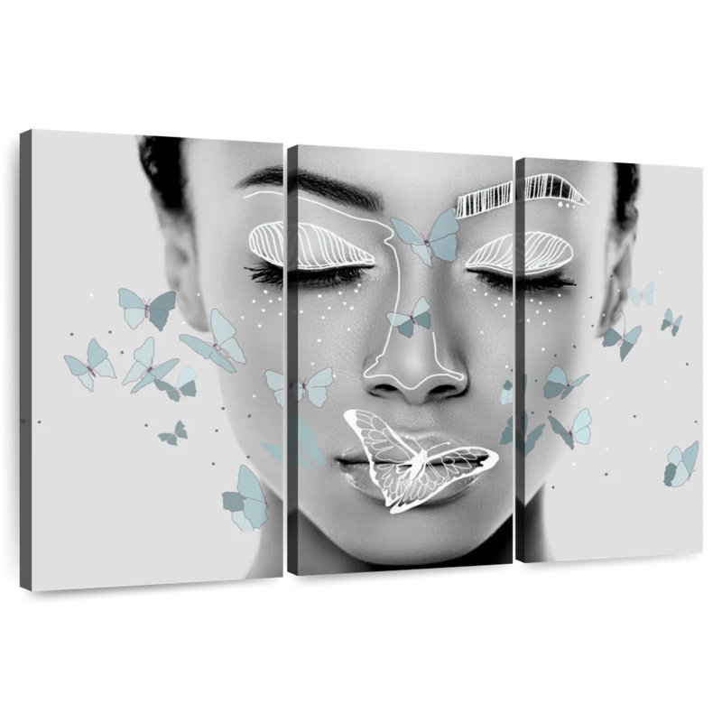 Beauté avec papillons, H 32 po x l 50 po