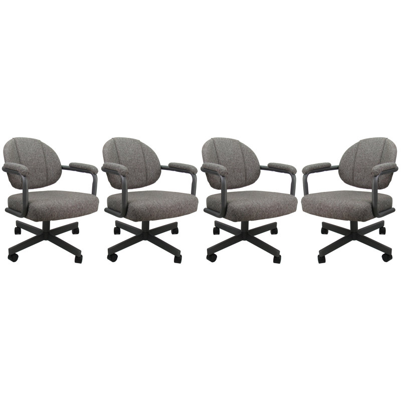 Swivel Metal Caster Dining Chairs - M-70 Style, 4, Black Vinyl, Black