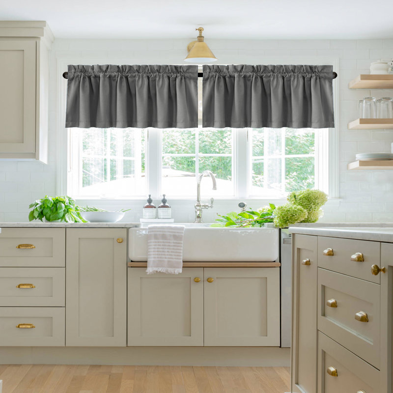 100% Blackout Curtain Valances for Kitchen Windows/Bathroom/Living Room/Bedroom Thermal Insulated Rod Pocket Valances for Windows, 2 Pack