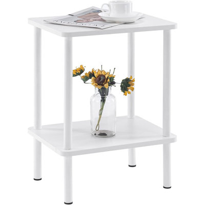 Small Side Table With Solid Wood Legs, Boho Bedside Table With Storage Shelf, Nightstand For Small Spaces, Bedroom, Living Room, Entryway – White – So