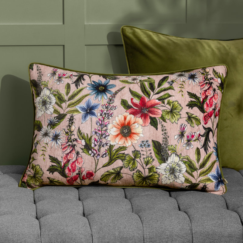 Antoaneta Floral Piped Feather Filled Cushion, Pink