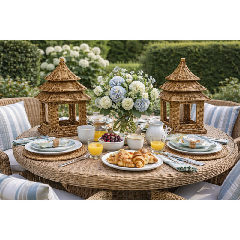 Wicker Pagoda Collection Votive Candle Holder, 16" H x 9" W x 6" D
