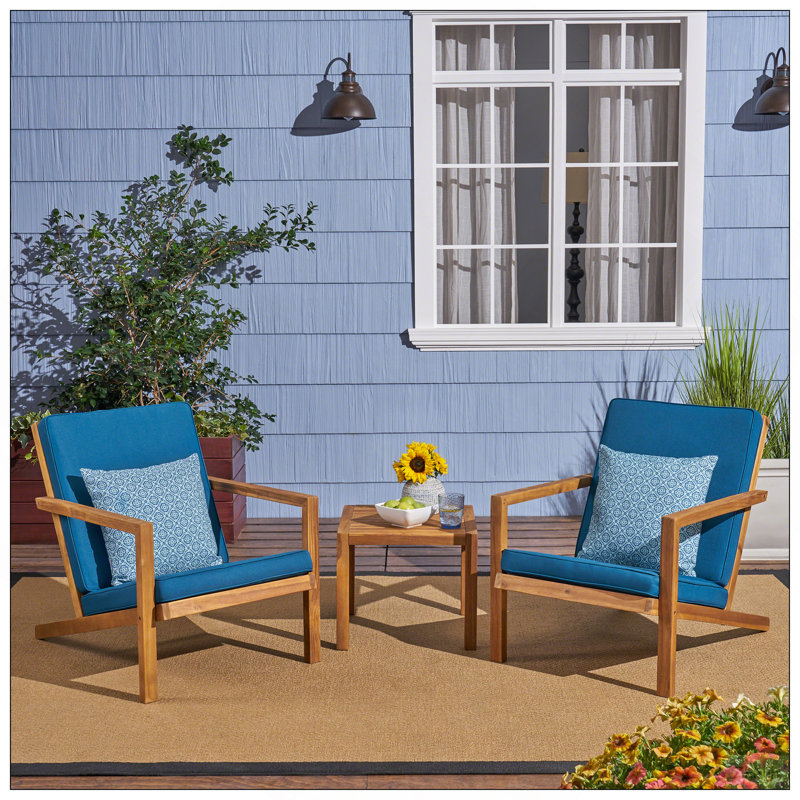 Ensemble de conversation 3 pièces LEAH, Blue Cushion/Natural Frame