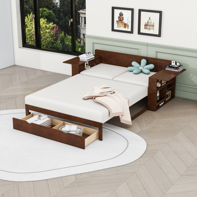 Multifunctional Daybed with Drawers and Desk,Shelves, Full/Double, Espresso