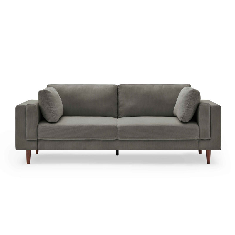 Kraz MINIMORE Modern Style 85'' Square Arm Sofa, Gray Corduroy