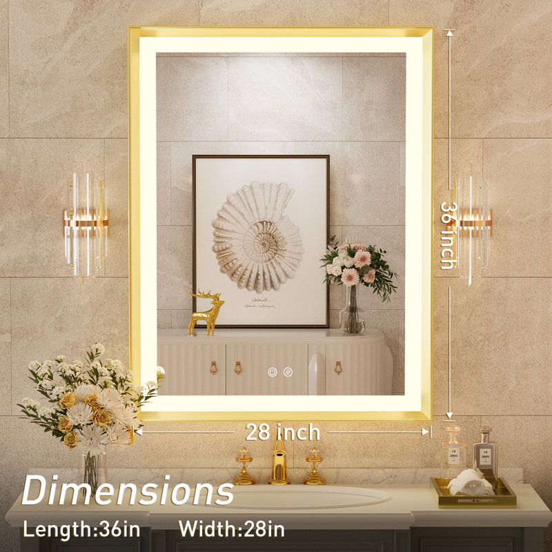 Led Bathroom Mirror, Metal Framed Lighted Vanity Mirror, Wall Mounted Bathroom Mirror With Lights, Natural Light, Anti Fog, Dimmable