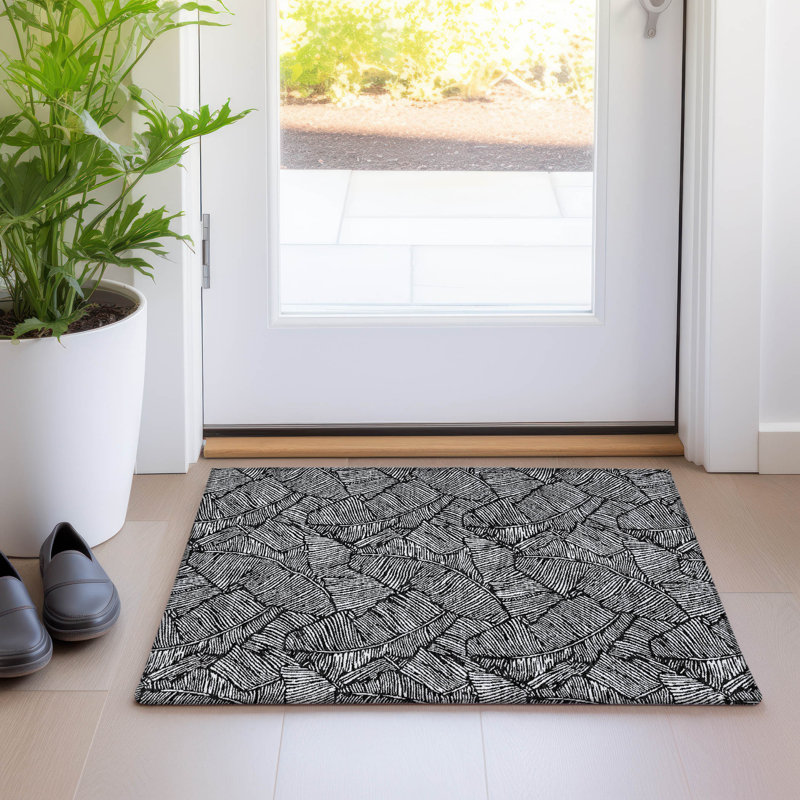 Premium Machine Washable Prisco Black Rug, Rectangle 1'8" x 2'6"