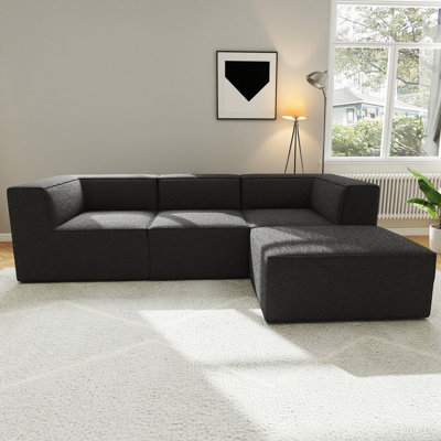 Canapé modulaire en L 106 po avec repose-pieds en chenille sans os 106 po, aucun assemblage requis