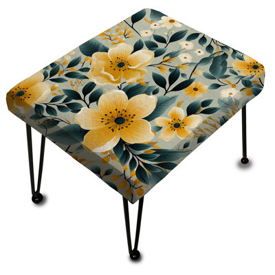 Motif floral jaune et sarcelle à motif vichy - repose-pieds rectangulaire floral