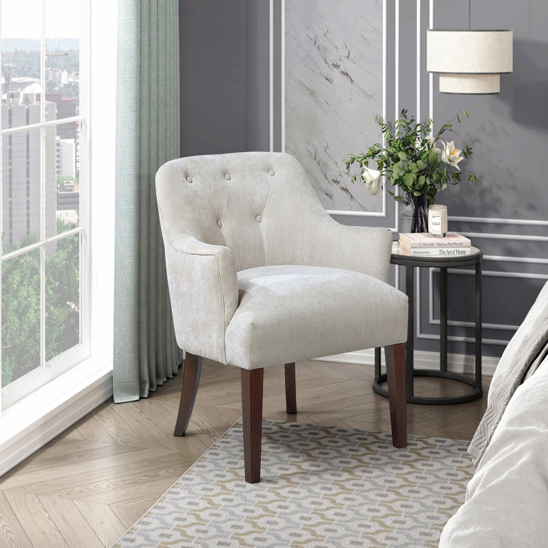 Chaise d'appoint - Fauteuil rembourré en tissu huître de style moderne avec dossier capitonné de style moderne, Gris