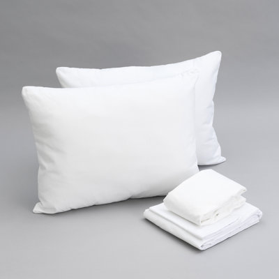 Twin Xl Cotton Bedding Bundle - Pillow, Sheet , Mattress Protector. White Main Colour. Soft 90 Gsm 100% Microfiber . Protector Guards Liquid Spills, , And Pet Dander. Pillow With Removable Cover For
