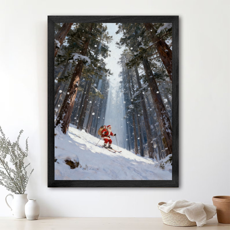 Impression encadrée noire de père Noël rétro «Happy skies», impressions encadrées de style rétro, H 25 po x l 17 po