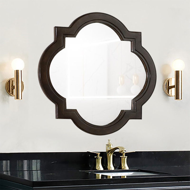Walnut Wood Bathroom Vanity Mirror with Waterproof Finish