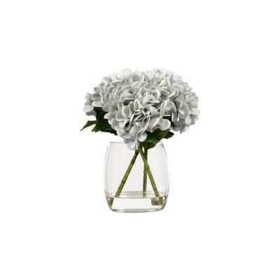 White Real-touch Hydrangeas In Convex Glass Vase