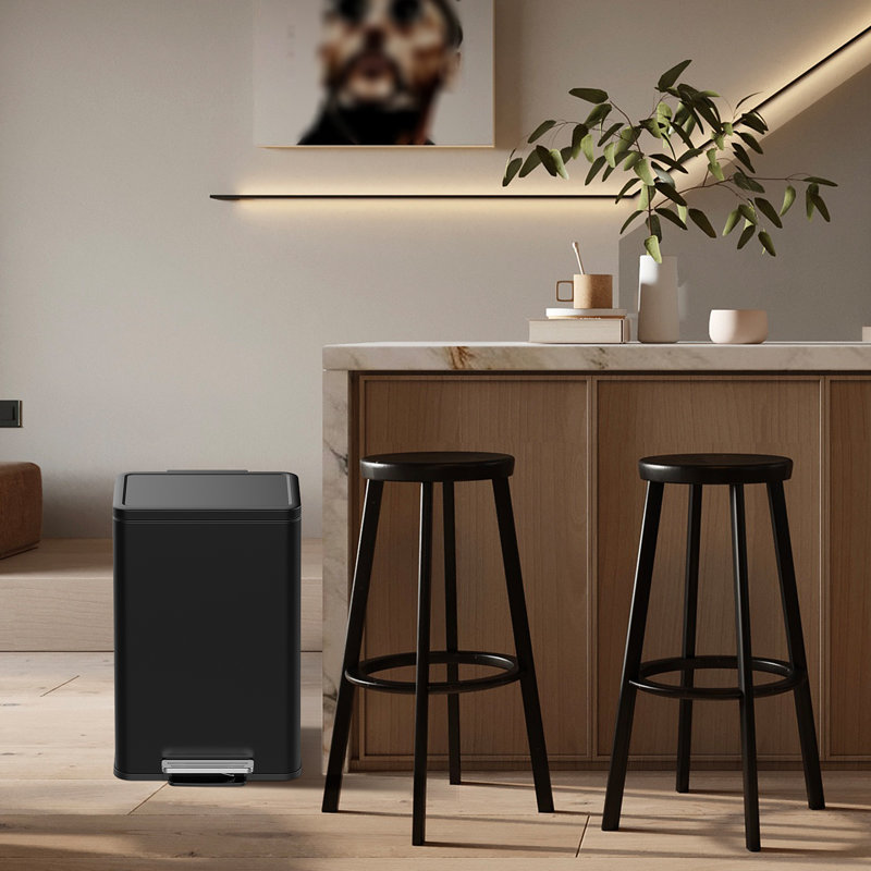 12 Gallon / 45L Rectangular Step Kitchen Trash Can with Soft-Close Lid, Black