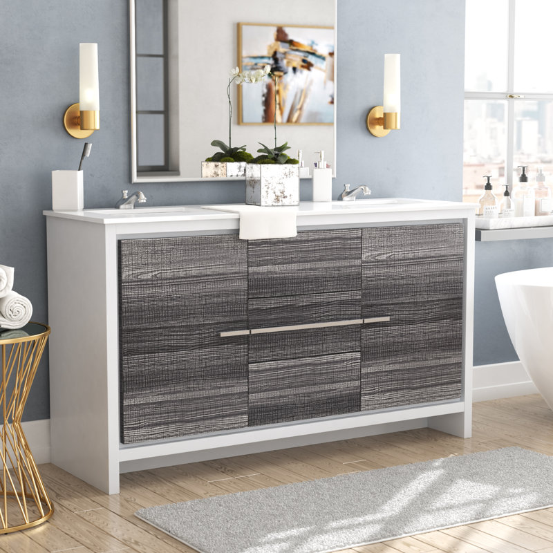 Meraris 59.125'' Double Bathroom Vanity with Quartz/Ceramic Undercount Sink Top